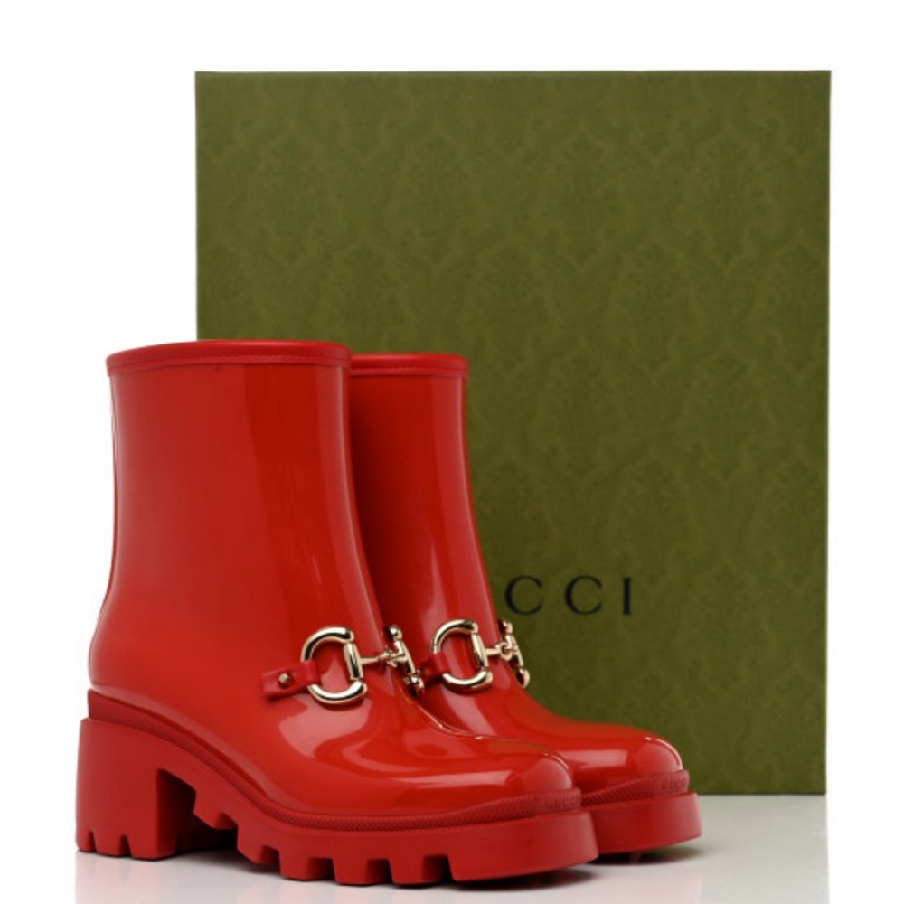 GUCCI Rubber Womens  Ankle Boots Maple Red Size 35